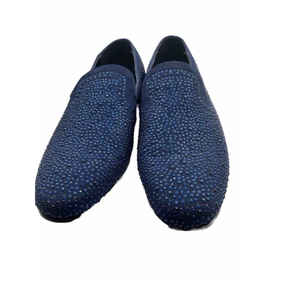 Moretti Blue Black Label Size 8 Crystal Loafer Leather Upper Slip on Red Bottoms - Picture 10 of 10